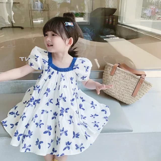 【橘魔法】藍紫蝴蝶滿印棉紗洋裝(連身裙 連衣裙 短袖洋裝 女童 兒童 童裝)