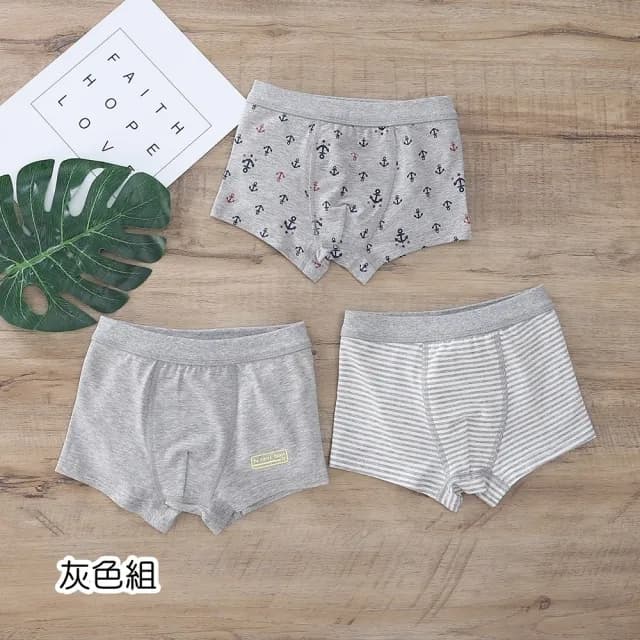 【橘魔法】(3件一組)大童 海軍風船錨條紋 無骨接縫透氣內褲(居家 四角褲 平角內褲 童裝 兒童 男童)