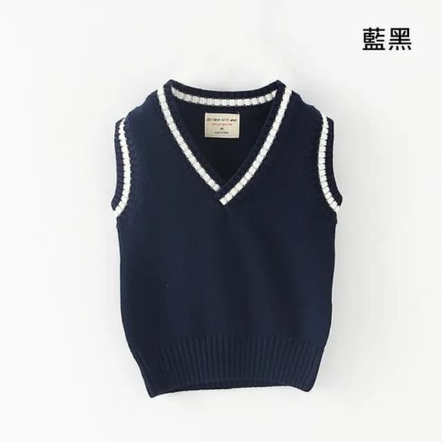 【橘魔法】撞色線條大V針織背心(毛衣 外搭 內搭 大童 中性款 男童 女童 兒童 童裝)