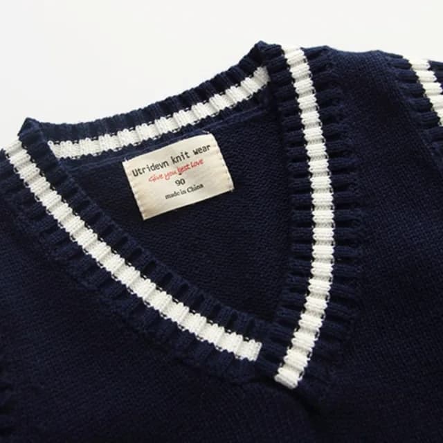 【橘魔法】撞色線條大V針織背心(毛衣 外搭 內搭 大童 中性款 男童 女童 兒童 童裝)