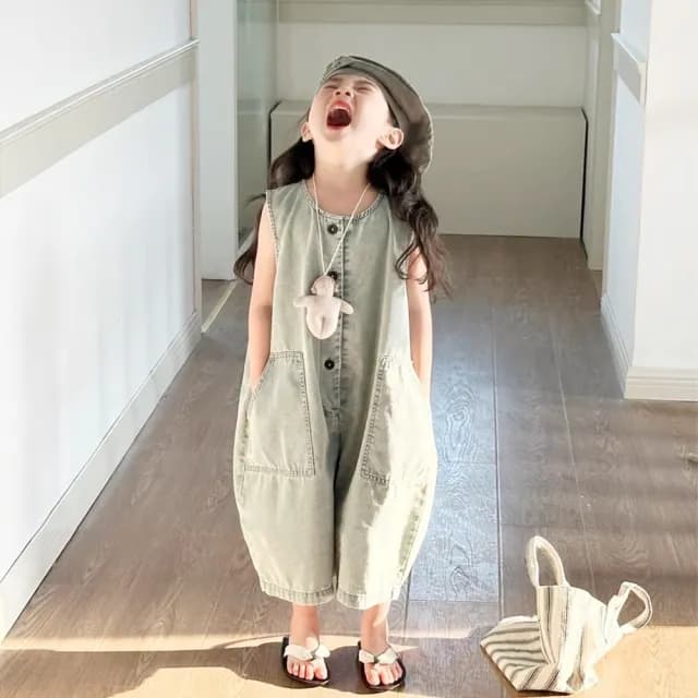 【橘魔法】復古淺刷白牛仔背帶褲(褲子 牛仔褲 背帶褲 男童 女童 中性款 童裝 兒童)