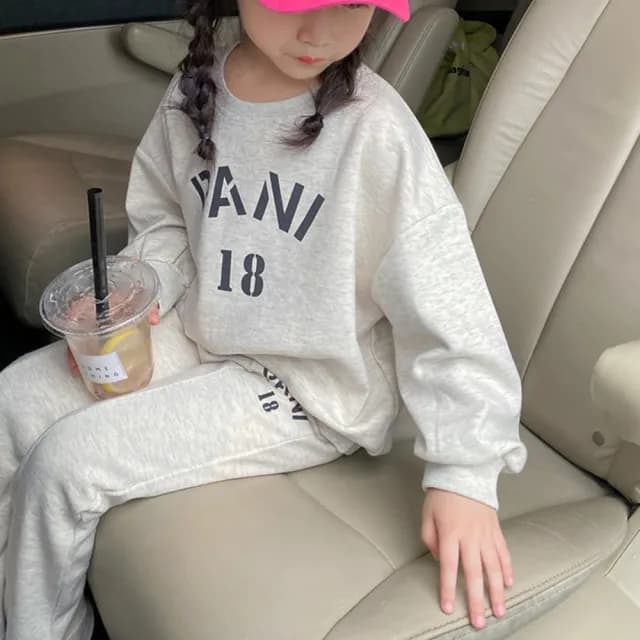 【橘魔法】花色字母棉絨長袖套裝(褲子 長褲 厚長褲 衛衣 兒童 女童 童裝)