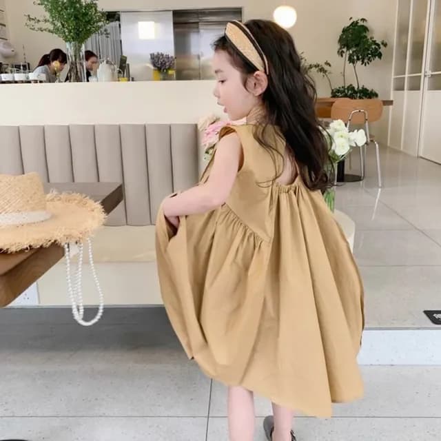 【橘魔法】素雅摺線傘擺洋裝(連身裙 連身洋裝 裙子 女童 中童 兒童 童裝)