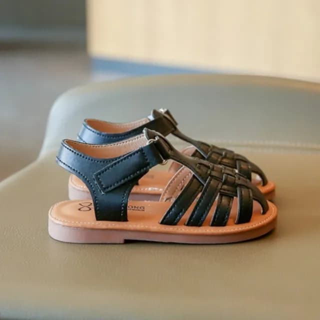 【橘魔法】包頭編織交錯簍空涼鞋(女童涼鞋 兒童涼鞋 鞋子 女童 兒童 童鞋 童裝)