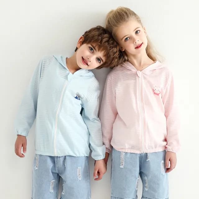 【橘魔法】動物印花透氣條紋竹節棉長袖連帽外套(大童 薄外套 冷氣房 防蚊 防曬 童裝 兒童 男童 女童)