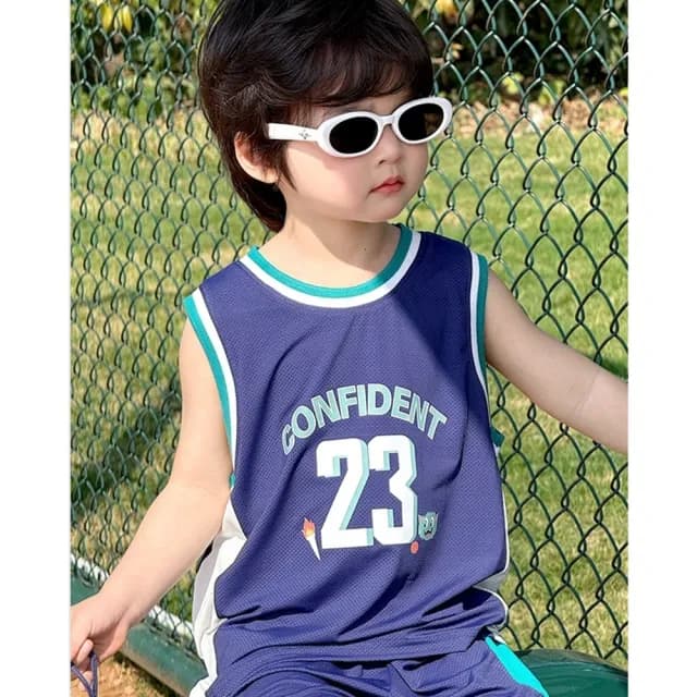 【橘魔法】涼感小怪獸籃球透氣網布套裝(無袖背心 短褲 褲子 運動服 透氣 童裝 男童 兒童)