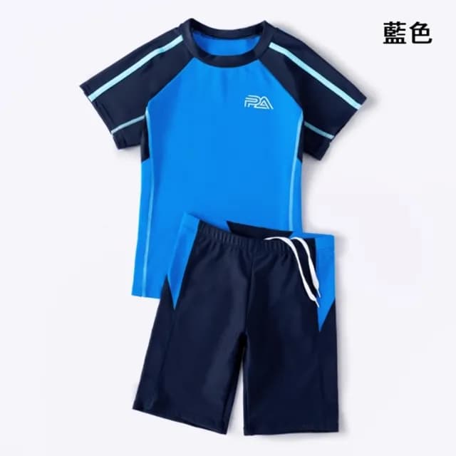 【橘魔法】大童 線條PA字母運動插肩泳衣+五分泳褲(二件式 游泳課 學生泳衣 中性款 男童 兒童 童裝)