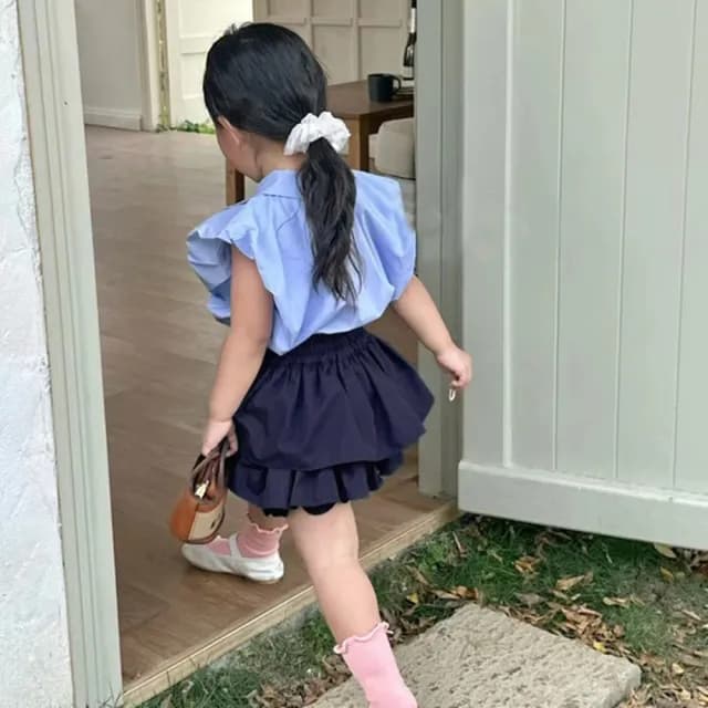 【橘魔法】知性都會荷葉蛋糕褲裙套裝(無袖襯衫 褲裙 短褲 褲子 女童 兒童 中童 童裝)