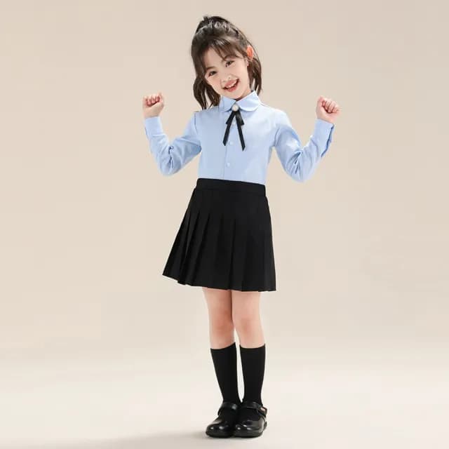 【橘魔法】女童細斜紋純白長袖襯衫(長袖上衣 大童 白襯衫 花童 表演服裝 攝影 鋼琴 表演 童裝 兒童 女童)