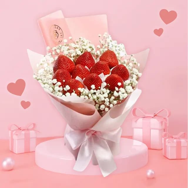【My Dear草莓花束】Summer love 粉色草莓花束小型(水果花束/情人節/告白/生日禮物/超人氣花束/草莓)