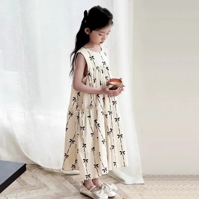 【橘魔法】日系奶油蝴蝶結背心裙(無袖洋裝 連衣裙 連身裙 裙子 兒童 女童 童裝)
