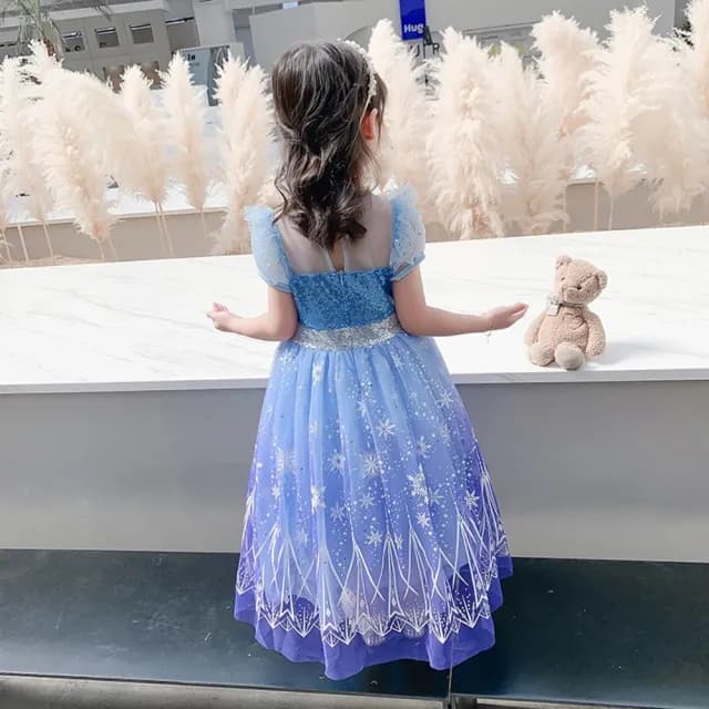 【橘魔法】冰雪花公主漸層亮片紗裙洋裝(萬聖節服裝 造型服 公主服 角色扮演 攝影 大童 女童 兒童 童裝)