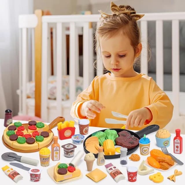【CuteStone】兒童仿真料理美食玩具組|披薩漢堡甜點全餐(生日玩具 女孩玩具 廚房玩具組 兒童益智玩具)
