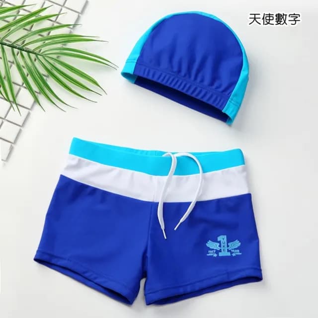 【橘魔法】圖印拚色男童泳褲+附泳帽(大童 泳褲 泳帽 玩水 海邊 游泳 男童 兒童 童裝)
