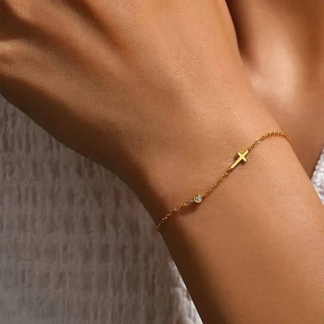 【Porabella】S925純銀十字架手鍊|單鑽微鑲鋯石|小巧簡約設計|生日紀念禮物推薦|Cross bracelet