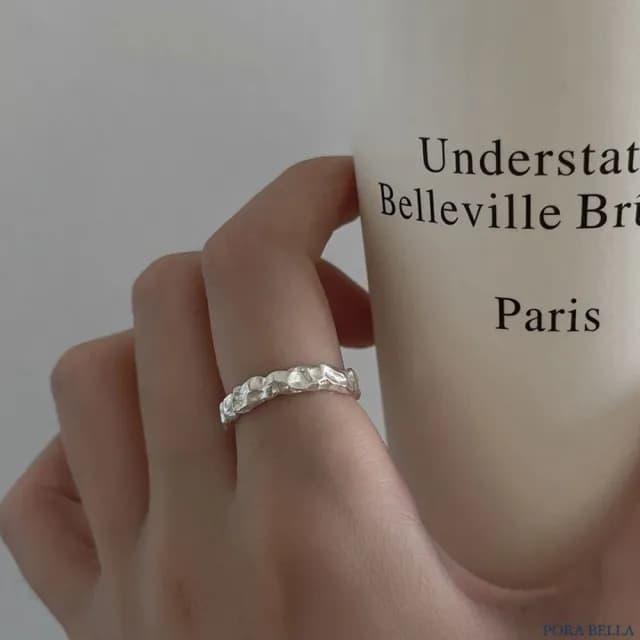 【Porabella】S925純銀 不規則紋理戒指|幾何型指環 開口可調節 告白生日情人節禮物推薦 rings