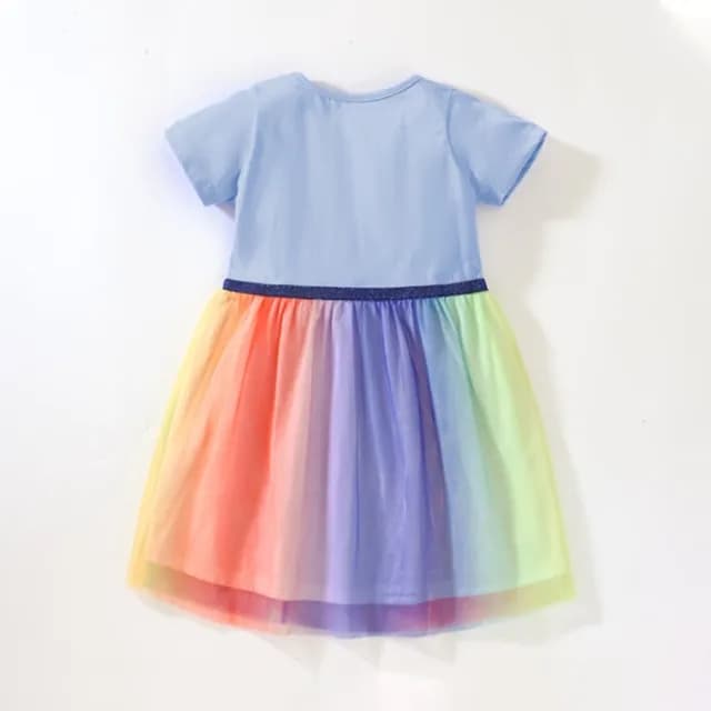 【橘魔法】七彩漸層獨角獸短袖紗裙洋裝(短袖洋裝 兒童 連身洋裝 連身裙 連衣裙 女童 童裝)