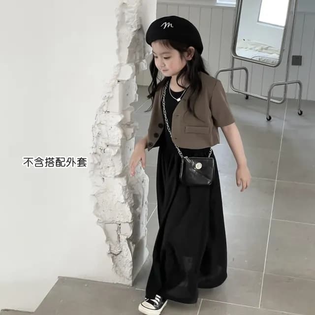 【橘魔法】赫本風坑條背心長裙洋裝(大童 背心洋裝 連身裙 兒童洋裝 女童 童裝 兒童)