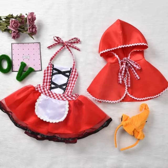 【橘魔法】小紅帽斗篷圍裙洋裝(披肩 外套 女童 大紅 角色扮演 攝影 表演 戲劇 童裝)