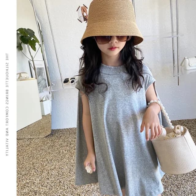 【橘魔法】素面斗篷傘擺上衣(長版上衣 背心洋裝 背心裙 連身裙 連衣裙 女童 兒童 童裝)