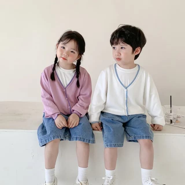 【橘魔法】撞色滾邊針織外套(長袖外套 開衫 薄外套 秋裝 女童 男童 中性款 童裝 兒童)