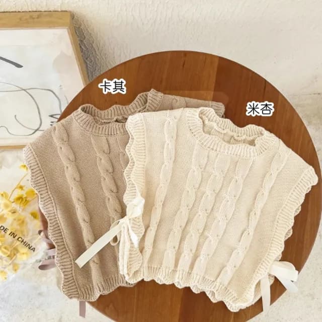 【橘魔法】鄉村風側綁蝴蝶結短版針織背心(毛衣 針織 外搭 背心 兒童 童裝 女童)