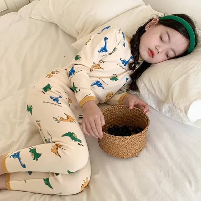 【橘魔法】滾邊滿印磨毛居家服套裝(薄長袖 長褲 睡衣 中性款 男童 女童 中童 大童 套裝 兒童 童裝)