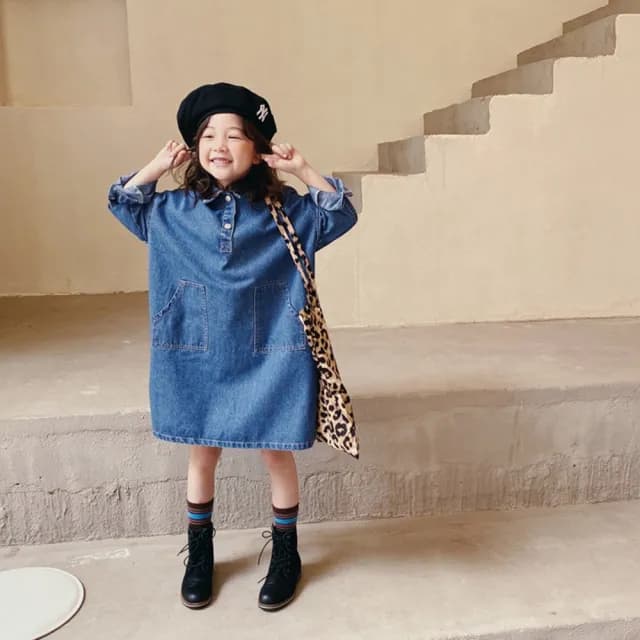 【橘魔法】長版牛仔襯衫連身裙(連衣裙 連身裙 牛仔裙 童裝 中童 女童 兒童)