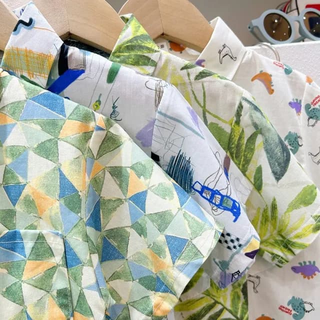 【橘魔法】樹葉沙灘花襯衫(短袖襯衫 夏威夷襯衫 海島國家 沙灘 海邊 男童 童裝 中童 兒童)