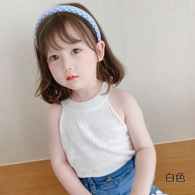 【橘魔法】透氣洞洞削肩背心(針織 上衣 小可愛 女童 童裝 兒童 中童)