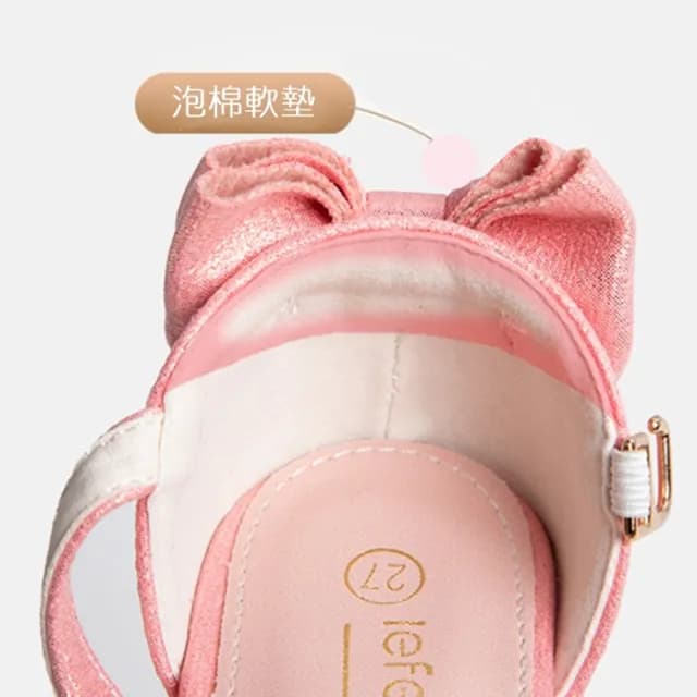 【橘魔法】閃鑽亮片腳跟蝴蝶結高跟涼鞋(高跟鞋 低跟鞋 鞋子 公主鞋 女童 婚禮 禮服表演 花童 童裝)