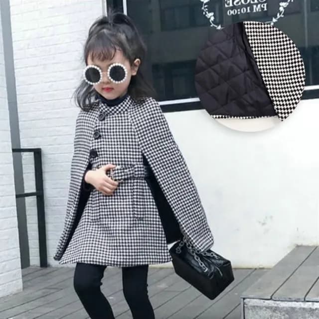 【橘魔法】名媛時尚小格子斗篷披肩(斗篷 披風 外套 兒童 童裝 女童)