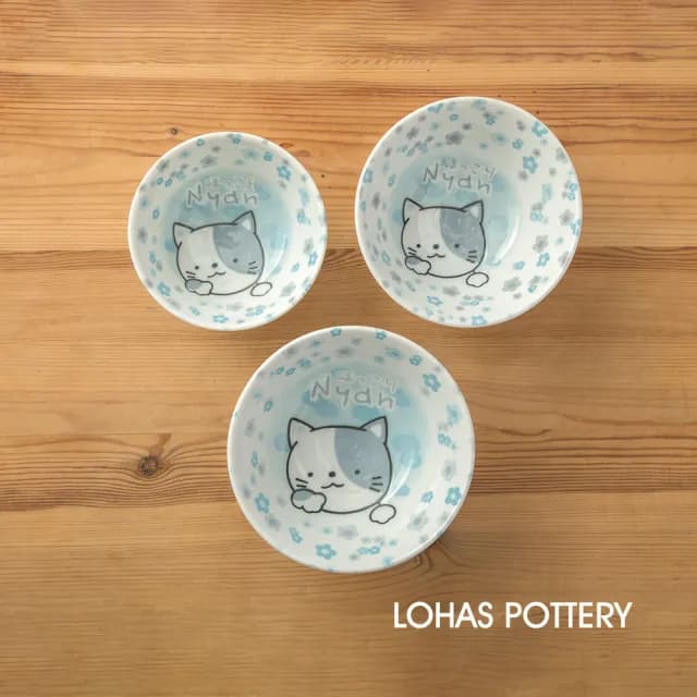 【LohasPottery 陸寶】日本製 美濃燒 動物卡通釉下彩壓紋飯碗(餐具三件組)