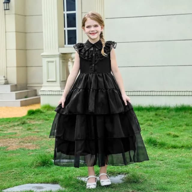 【橘魔法】兒童黑紗公主禮服裙(萬聖節服裝 蛋糕裙 長洋裝 無袖洋裝 禮服 星期三 角色扮演 女童 兒童 童裝)