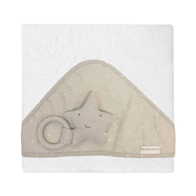 【bimbidreams 奇哥】★網購獨家★竹纖維連帽浴巾+星星固齒器禮盒 75x75cm(寶寶新生兒禮 滿月禮 彌月禮)