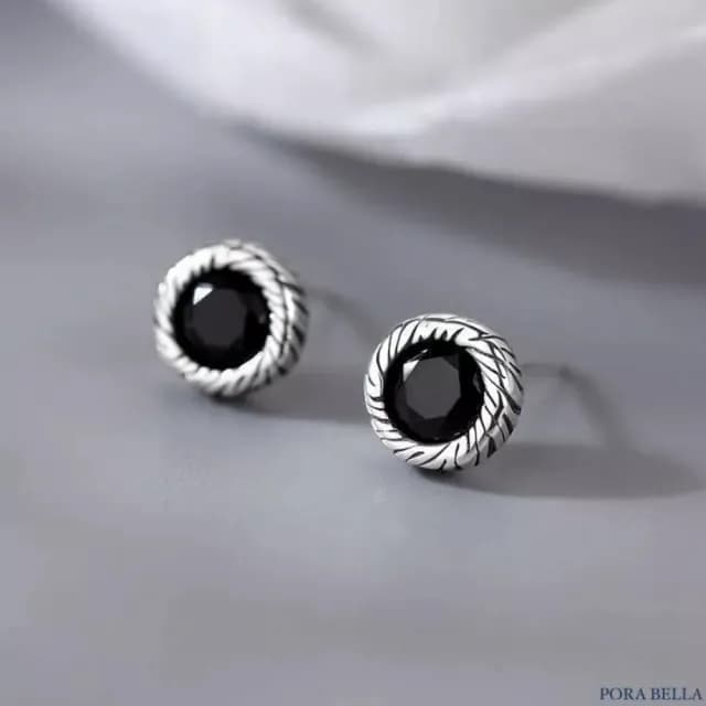 【Porabella】S925純銀黑鋯石耳釘|幾何型 中性黑洞耳針 告白生日情人節禮物推薦 | 附贈精美包裝
