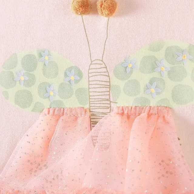 【橘魔法】蝴蝶閃粉荷葉袖紗裙洋裝(兒童 長袖洋裝 連衣裙 連身裙 蓬蓬裙 裙子 女童 兒童 童裝)