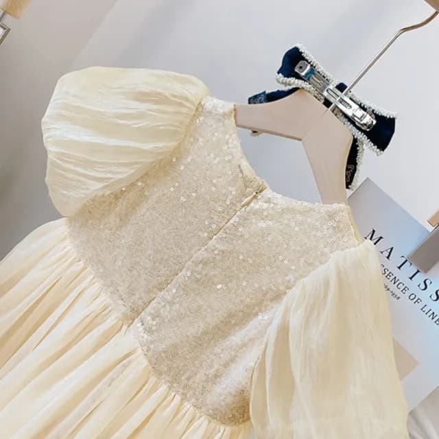 【橘魔法】復古宮廷風亮片澎澎袖洋裝(連衣裙 連身裙 短袖洋裝 女童 童裝 兒童 生日洋裝)