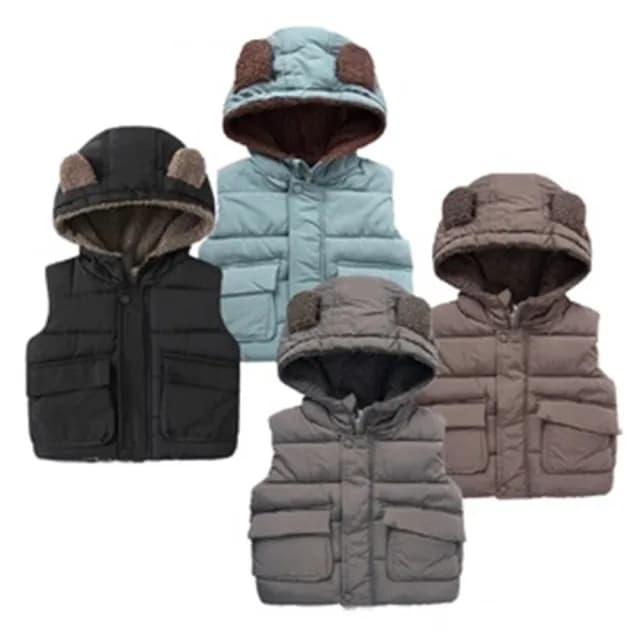 【橘魔法】羊羔絨小熊耳朵連帽鋪棉背心(連帽背心 背心外套 夾克 中性款 男童 女童 兒童 童裝)