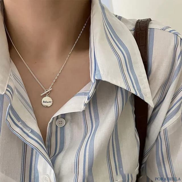 【Porabella】S925純銀 幾何圓牌字母OT扣項鍊|極簡鎖骨鍊・生日/情人節/告白禮物推薦|Necklace