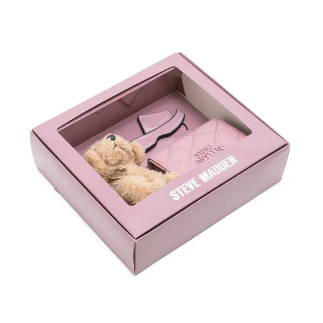 【steve madden】菱格紋零錢包/吊飾三件禮盒組(粉色)