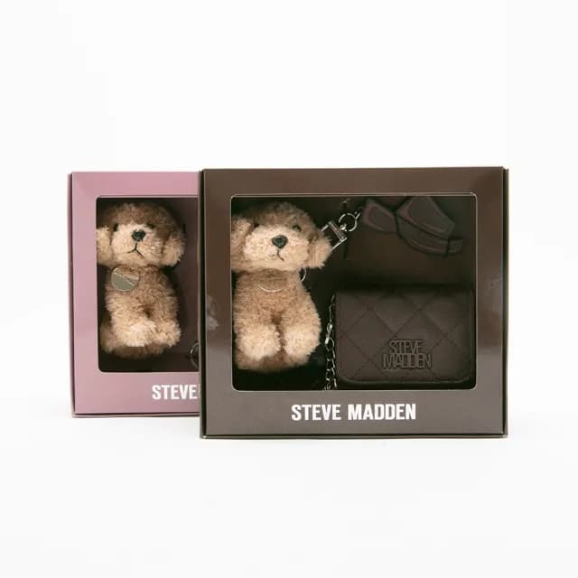 【steve madden】菱格紋零錢包/吊飾三件禮盒組(咖啡色)