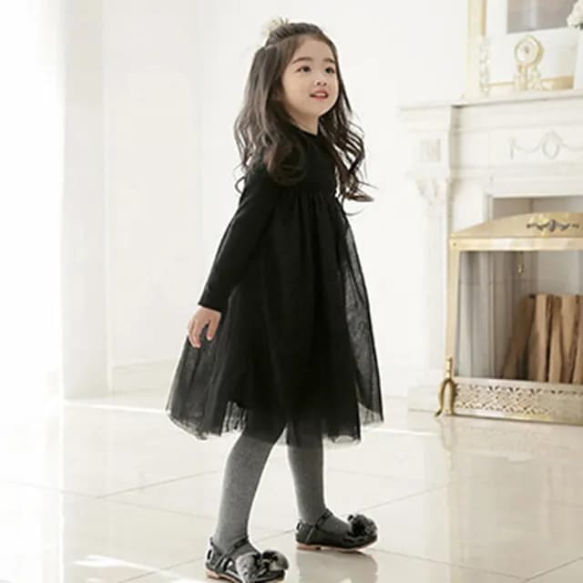 【橘魔法】極素高領紗裙長袖洋裝(大童 聖誕 過年 連身裙 澎澎裙 連衣裙 長袖洋裝 紗裙 女童 洋裝 童裝)