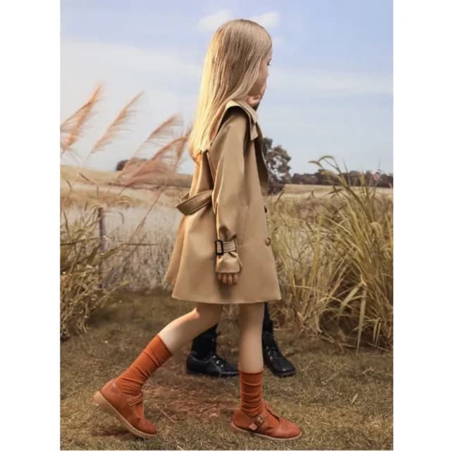 【橘魔法】英倫率性中長風衣長袖外套(風衣外套 風衣 大童 女童 兒童 夾克 防風 童裝)