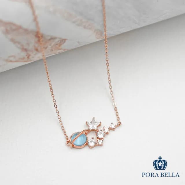 【Porabella】925純銀鋯石項鍊 玫瑰金 人造月光石小眾設計款 純銀項鍊 情人節禮物 生日禮物 Necklace