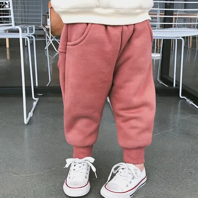 【橘魔法】(小童優惠價)厚棉絨口袋縮口長褲(童裝 男童 女童 兒童 童裝 素面 長褲 小童 保暖 加厚)