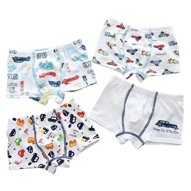 【橘魔法】(4入)大童 恐龍汽車棉質滿印四角內褲(平角內褲 內褲 居家 貼身 童裝 兒童 男童)