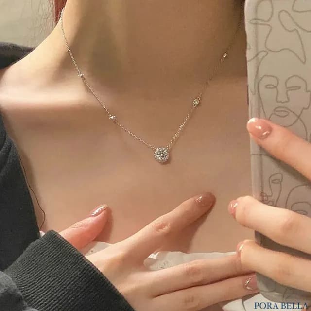 【Porabella】925純銀星點鑽石項鍊 鋯石項鍊 藍寶石小眾項鍊 送女友 情人節禮物 幾何鎖骨鍊 Necklace