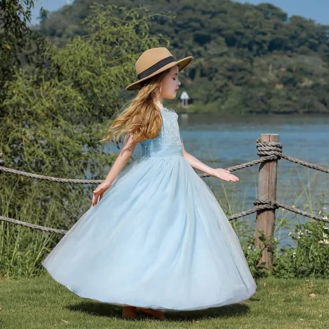 【橘魔法】經典蕾絲露背長禮服(長裙 洋裝 花童 畢業 表演 攝影 大童 全家福 婚禮 兒童 童裝 女童)