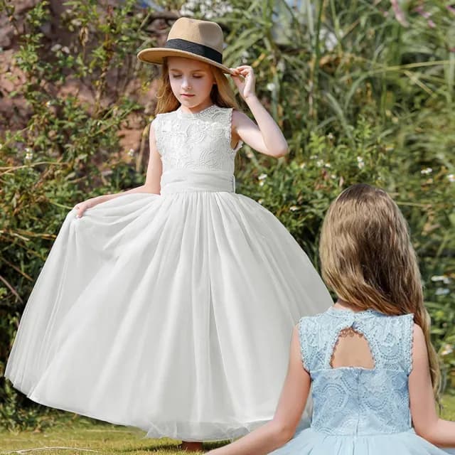 【橘魔法】經典蕾絲露背長禮服(長裙 洋裝 花童 畢業 表演 攝影 大童 全家福 婚禮 兒童 童裝 女童)